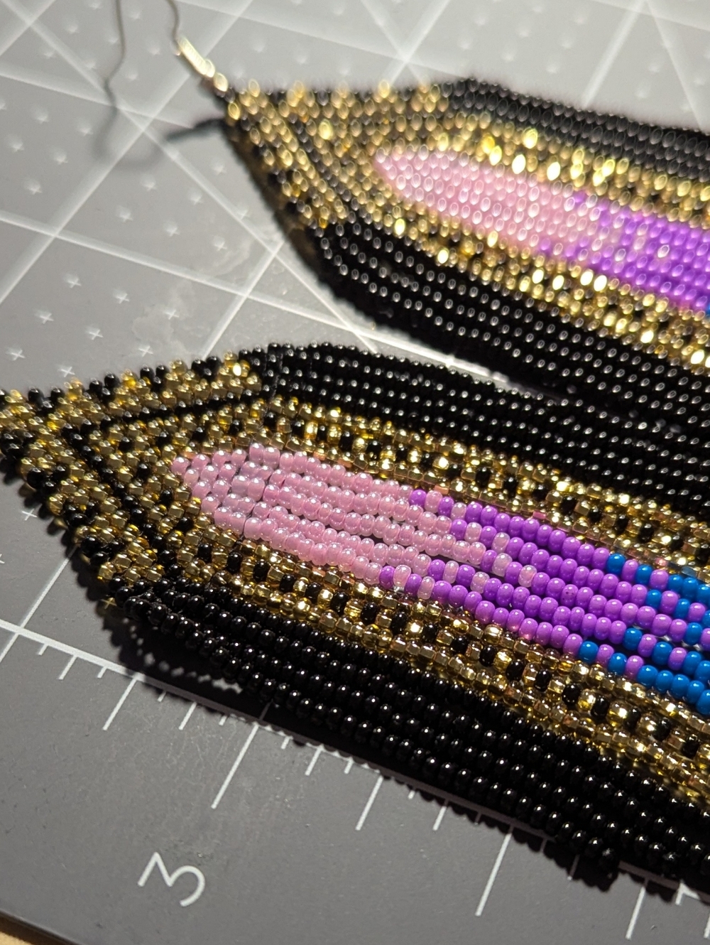 Handmade Beaded Fringe Earrings - Black, Gold, Pink, Blue, Purple, Green - Picture 2 of 2